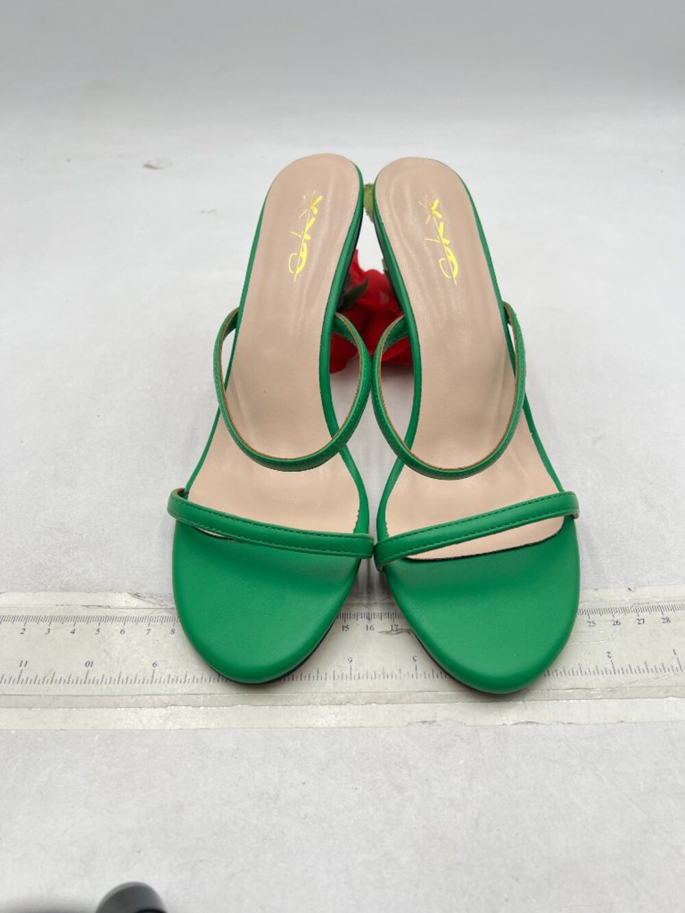 XYD Green Romantic Rose Heel Summer Two Slender Straps Open Toe Slip On Sandals - Picture 3 of 8